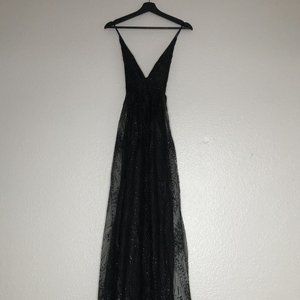 Windsor Long Black Glitter Cocktail Dress
